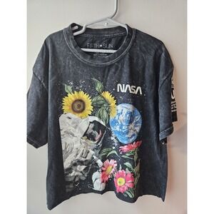 Black Graphic Nasa Women Crop Shirt‎ Sz Small